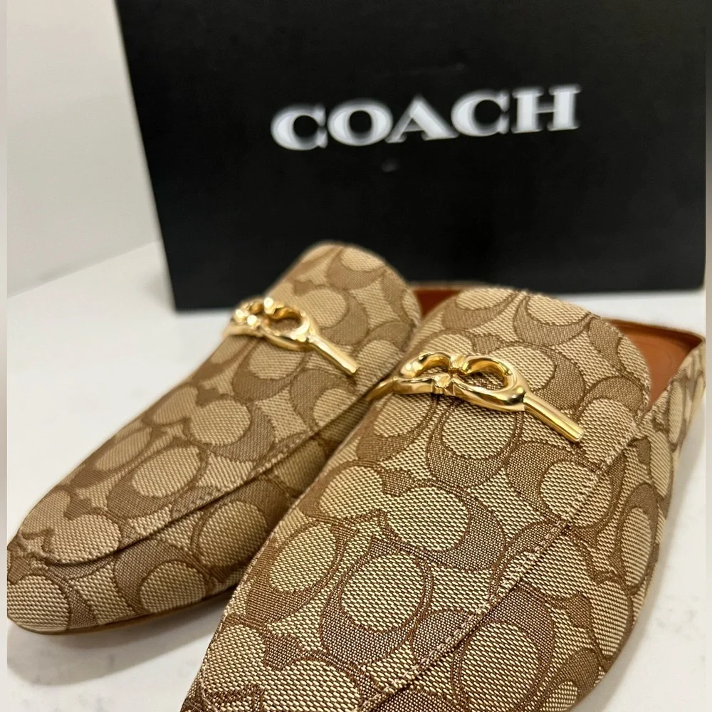 Coach Tan Signature Loafers with Gold Accents - Picture 9 of 10